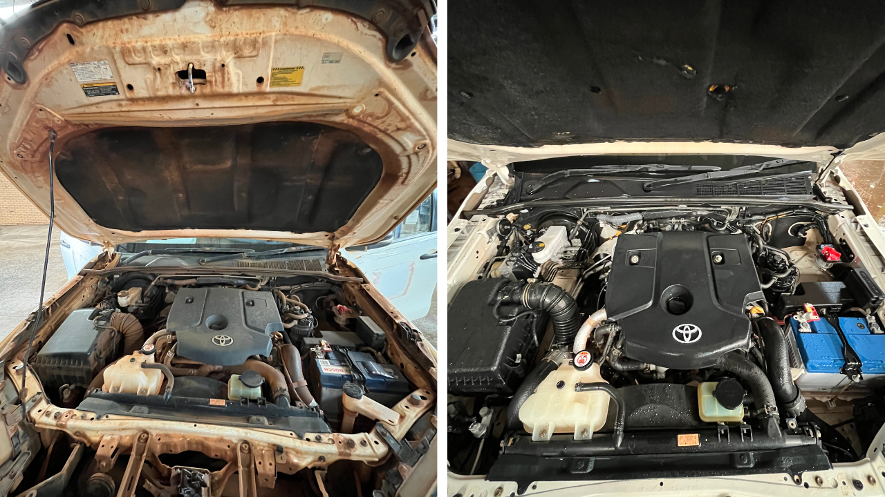 Add-on services before and after - engine bay restoration transformation